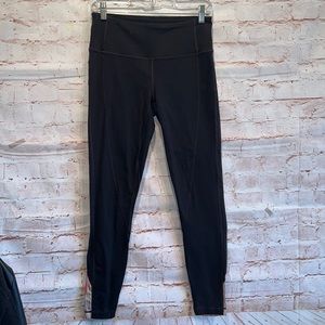 PrAna Costas yoga black leggings mesh detail wide waistband pocket M